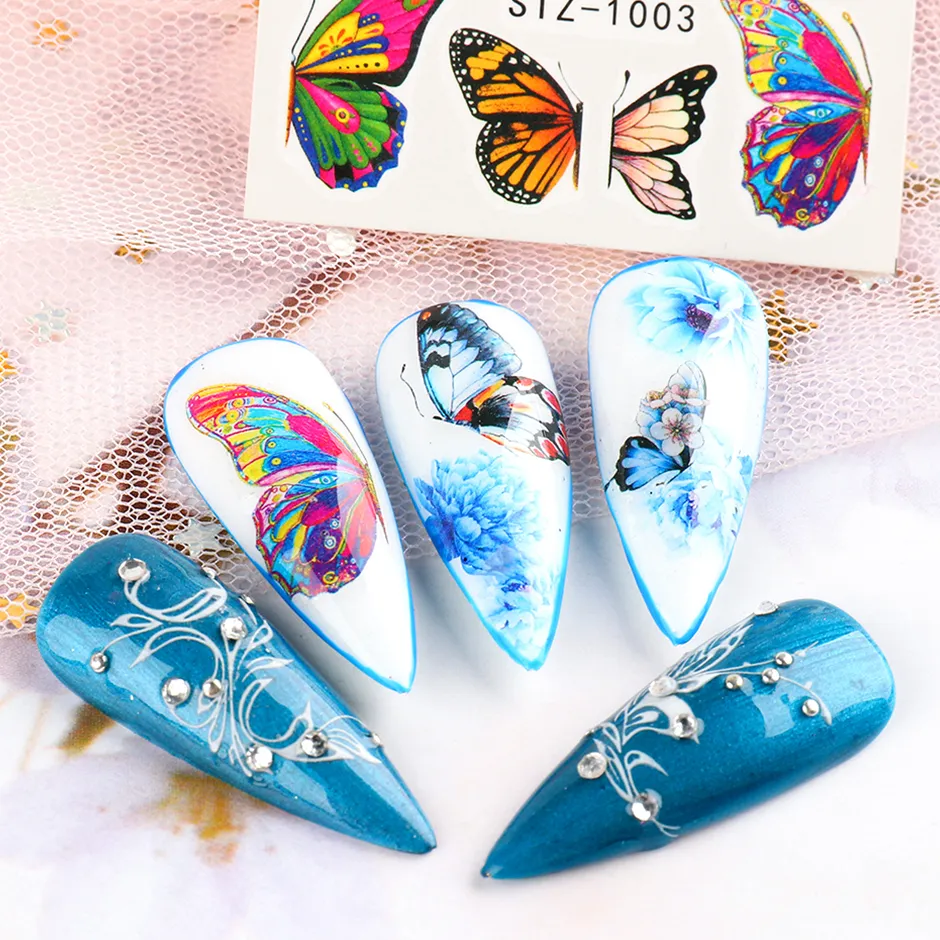 30 Stile Schwarzer Schmetterling Nagelaufkleber und Aufkleber Blume Blau Buntes Wasser Tattoo für Maniküre Nail Art Slider Dekor NP0025118521