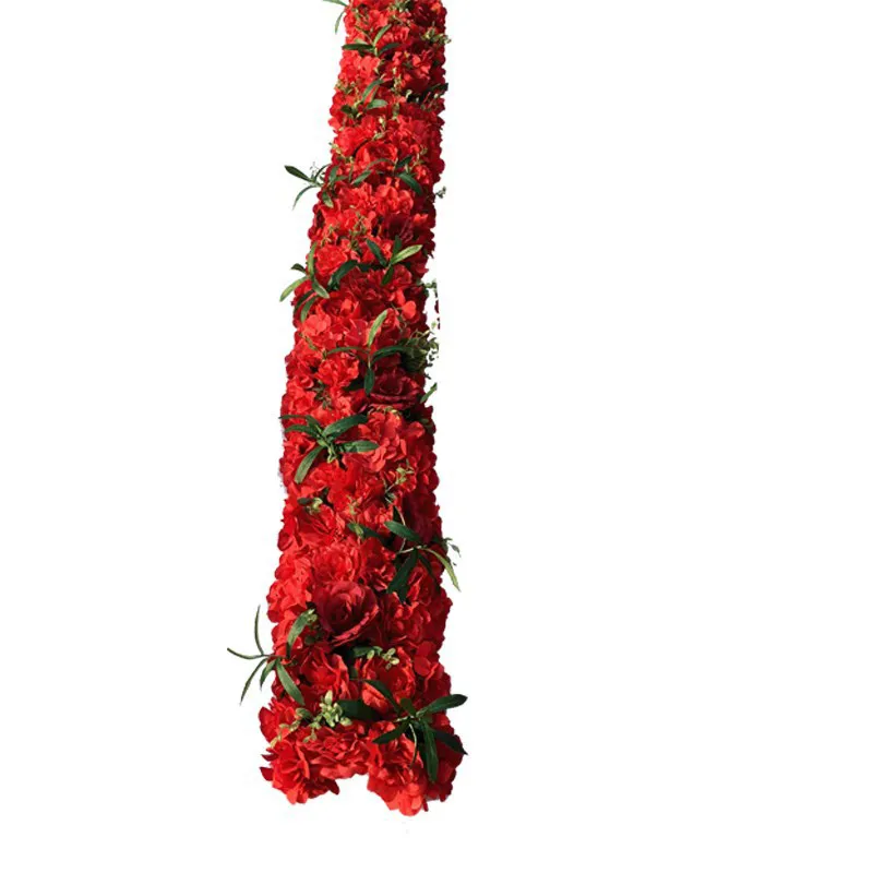 Özel 1m 2m Yapay Çiçek Sıralı Masa Koşucu Kırmızı Gül Poppies Düğün Dekor Zemin Kemeri Yeşil Yapraklar Parti Dekorasyonu1250h