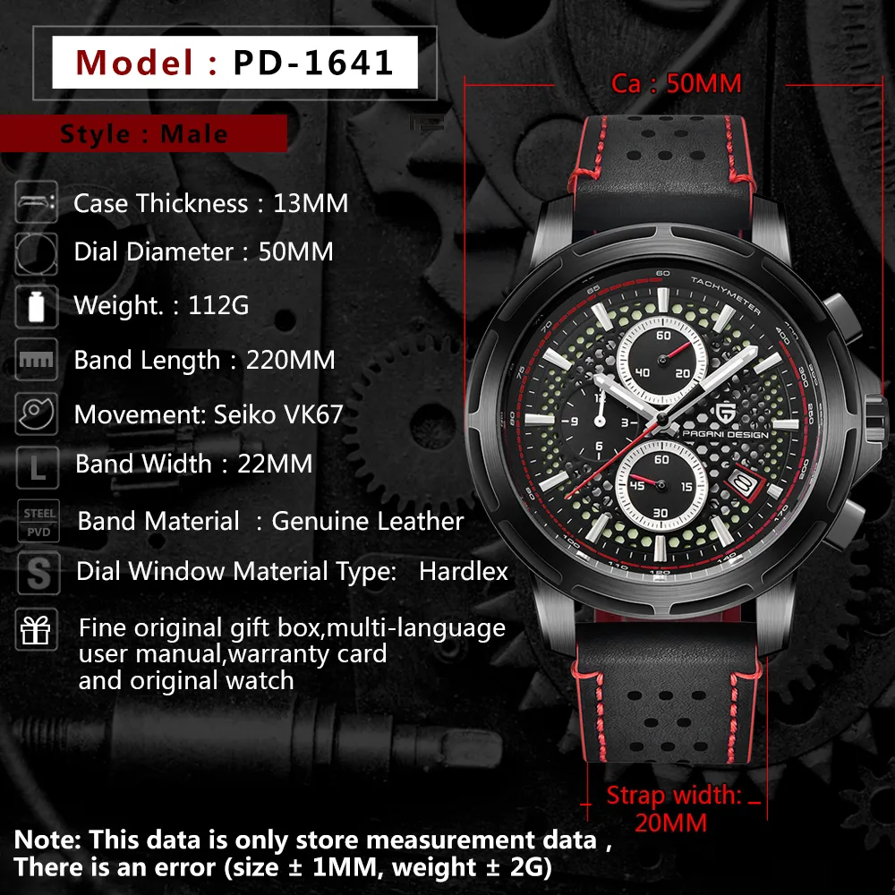 Pagani design mode blå stor dial militär sport klocka män kvarts armbandsur luminös kronograf klocka män reloj hombre2079