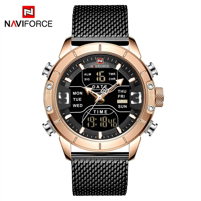 Naviforce nouveau 9153 sport numérique militaire hommes montre haut de gamme bracelet en acier de luxe montre-bracelet Relogio Masculino montre homme265R