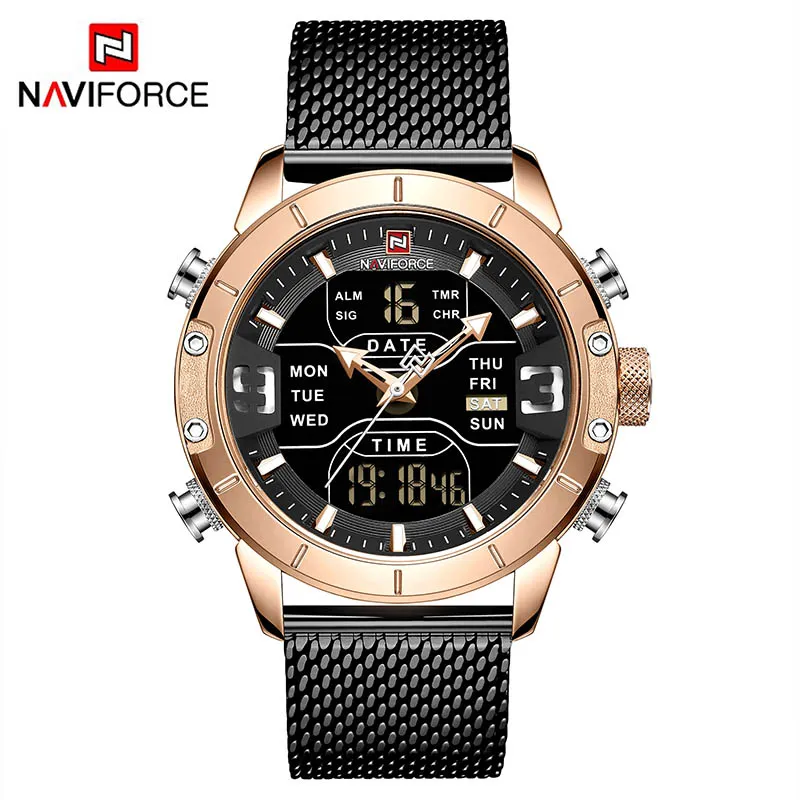 NAVIFORCE NOVO 9153 Sport Military Digital Milleds Assista Top Brand Luxury Steel Strap Watchwatch Relogio Masculino Montre Homme238E