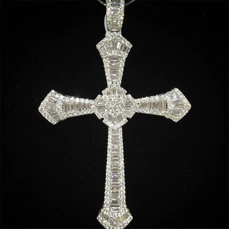 Vintage Big Male Cross colgante collar de plata de ley 925 5A zircon Cz fiesta boda Cruz colgante para hombres joyería de lujo 277O