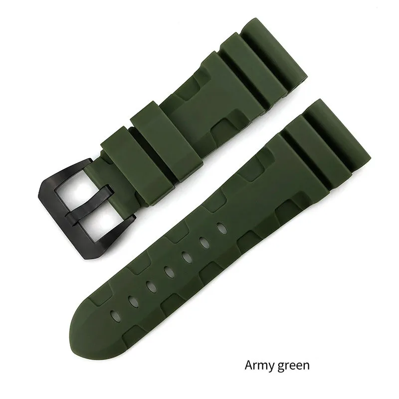 24 26 mm Buckle 22 mm Men Watchbanden Zwart grijs oranje groen duiken siliconen rubberen band sport armband roestvrijstalen pin buck220i