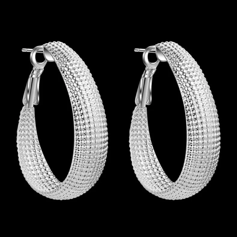 925 Sterling Zilveren Hoepel Oorbellen Elegante Vrouwen Ovale Mode Kostuum Sieraden Grote Trendy Netto Earring273H