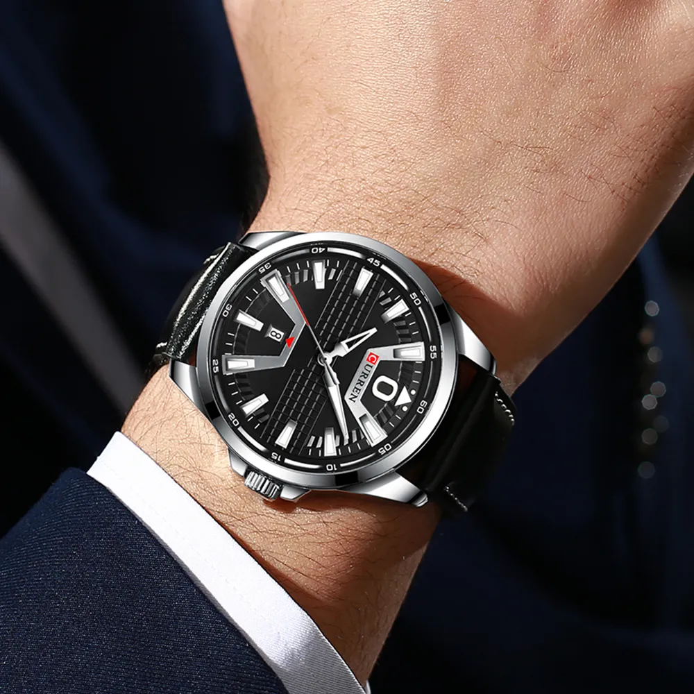 Relógio criativo homem moda relógio de luxo marca curren couro quartzo negócios relógio pulso data automática relogio masculino291z