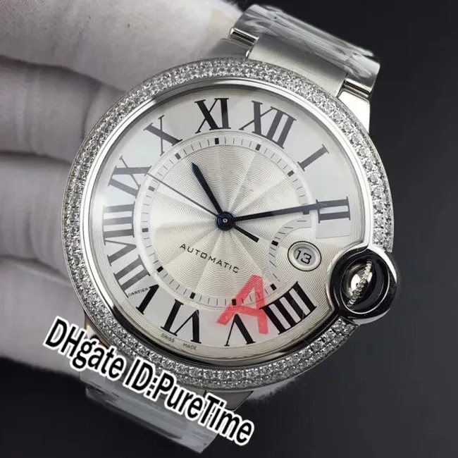 Neue V6F WE9009Z3 ETA A2824 Automatik-Herrenuhr, Diamant-Lünette, weißes strukturiertes Zifferblatt, schwarze römische Markierungen, Stahlarmband, Edition 232z