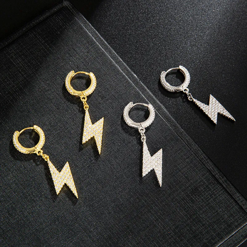 New Fashion Women Mens Earrings Hip Hop Gold Silver Color CZ Diamond Light Earings Iced Out Bling CZ Rock Punk Wedding Gift3101