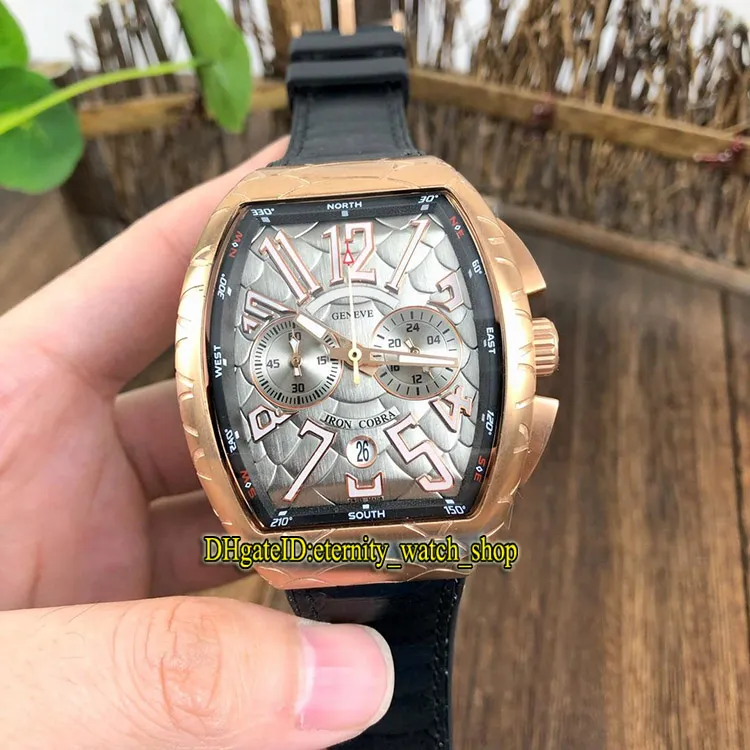 NY SARATOGE V 45 SC DT COBRA Snake Mönster Dial Japan VK Quartz Chronograph Movement Mens Watch Rose Gold Case Leather Strap Watc274o