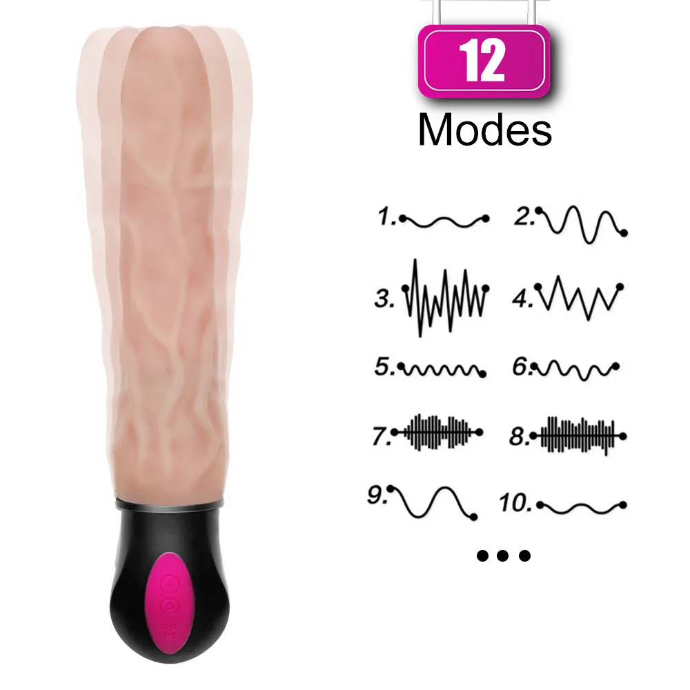 Flxur 12 -läge uppvärmning realistisk dildo vibrator flexibel mjuk silikon penis g spot vagina vibrator masturbator sex leksak för kvinnor m7212853