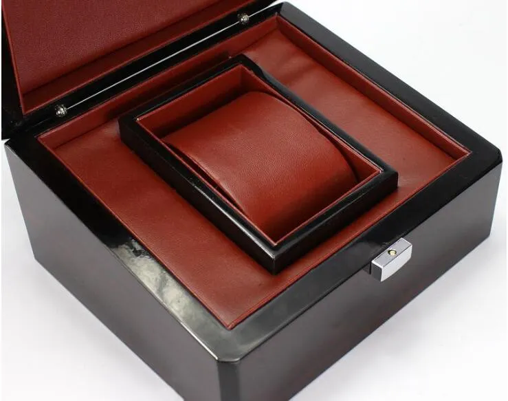 Роскошная деревянная коробка для часов, сертификат, лучший подарок, ювелирный браслет, браслет, коробки, дисплей, черный чехол для хранения аэрозольной краски Pillow268c