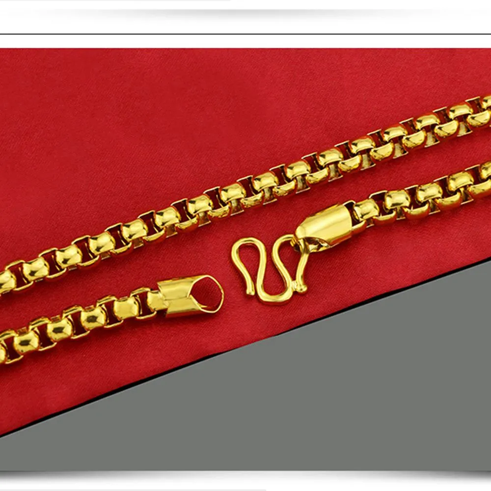 24 Длинные властные мужские цепочки-коробки из желтого золота 18 карат, мужское ожерелье в стиле хип-хоп, широкая цепочка 8 мм, подарок на день рождения246P