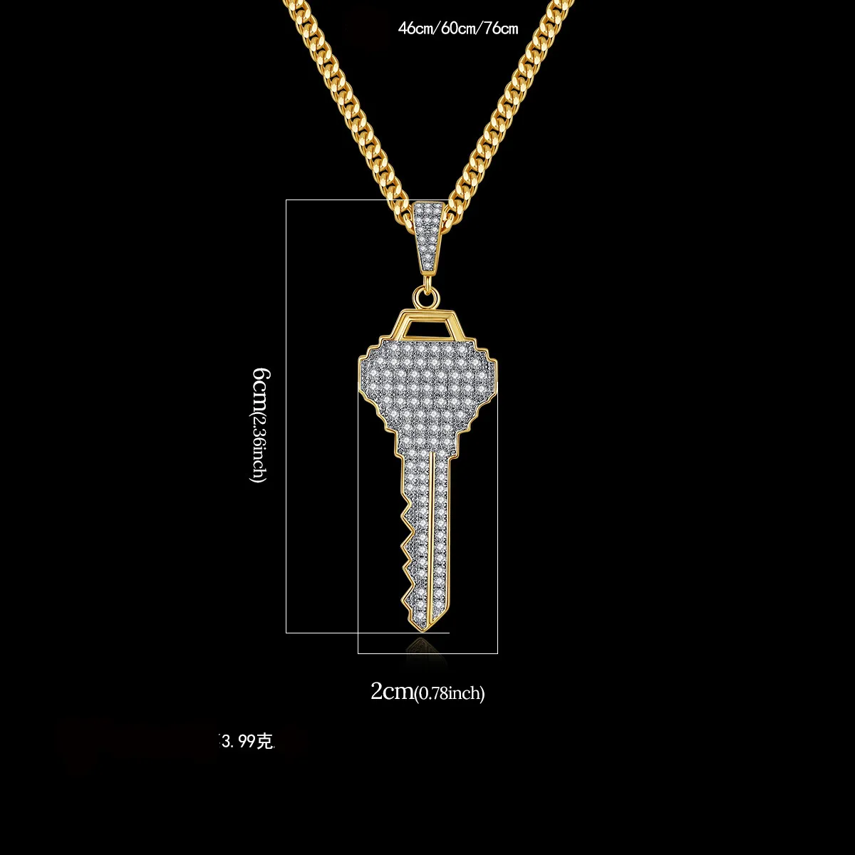 Nya mäns nyckelhängare halsband is ut kubik zirkonguld färg mode rock street hip hop smycken med kedja för gåva259q