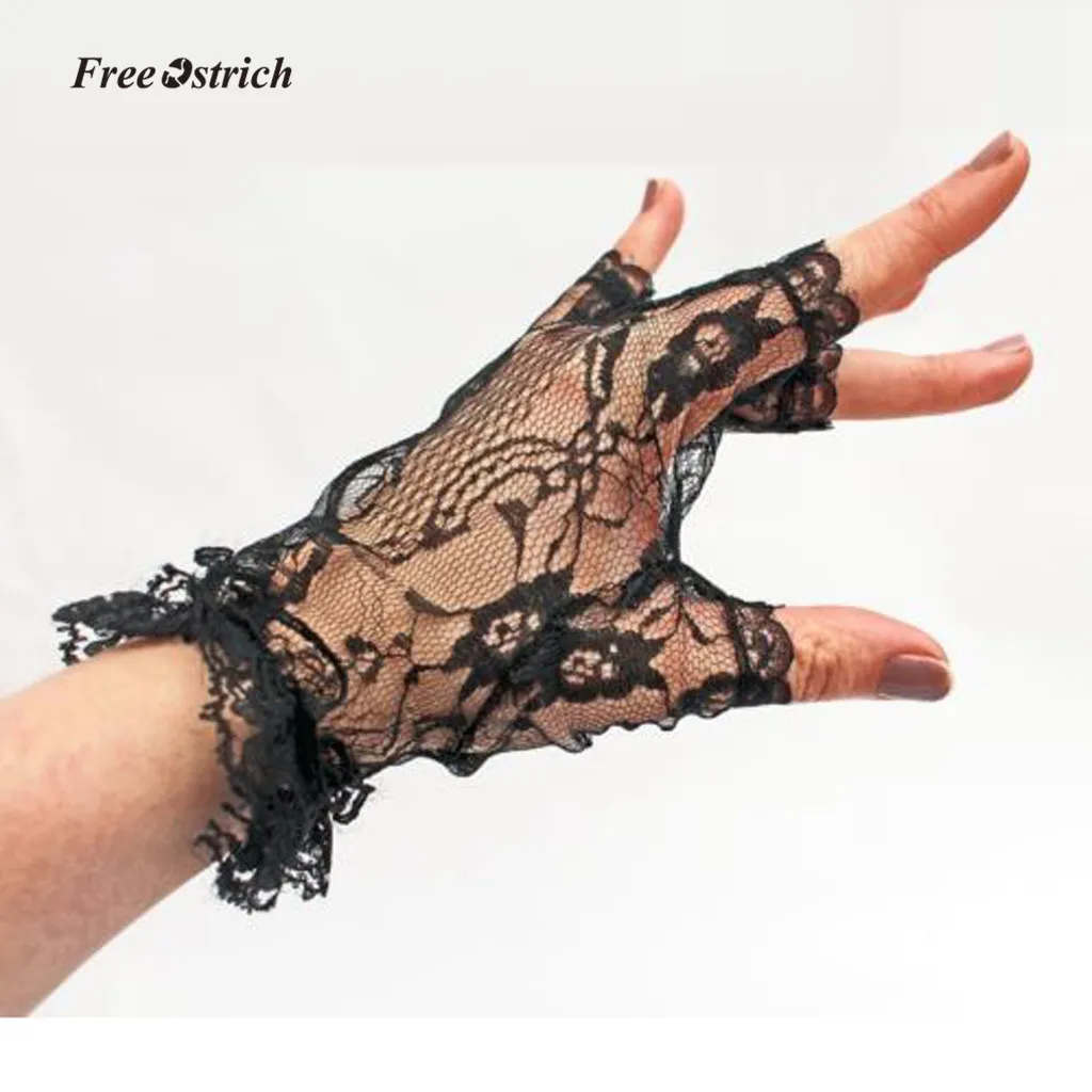 Ostrich Soft Gloves Ladies Short Black Lace Fingerless Gloves Net Goth Gothic Fancy Dress Weddingg tights stockings 20191302n