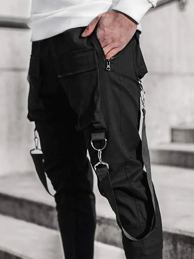 Qnpqyx Pieki męskie Pieki haremowe Pole jesień hip -hopowe swobodne wstążki design męskie joggery spodnie mody streetwear spodni Blac243t