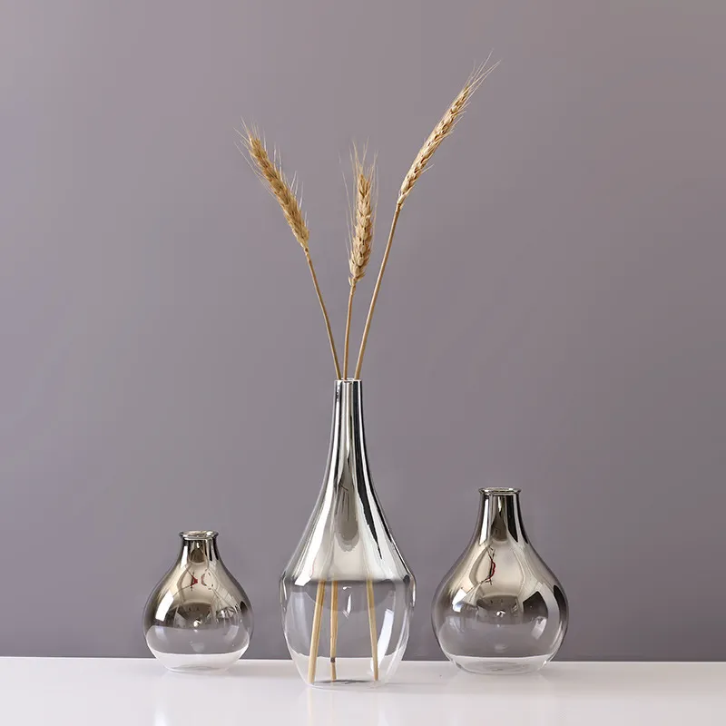 Nordic Glas Vase Kreative Silber Gradienten Getrocknete Blume Vase Desktop Ornamente Hause Dekoration Spaß Geschenke Pflanzen Töpfe Einrichtung T2236T