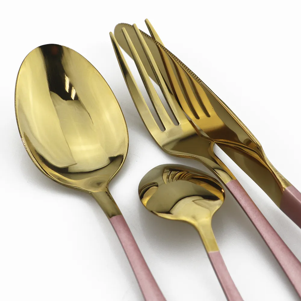 Pembe Altın Yemek Takımı Ayna Çatal Seti Mutfak Lnife Kaşık Çatal Yemeği Seti 304 Paslanmaz Çelik Yemek Yakması Gümüş Kaplama 3019