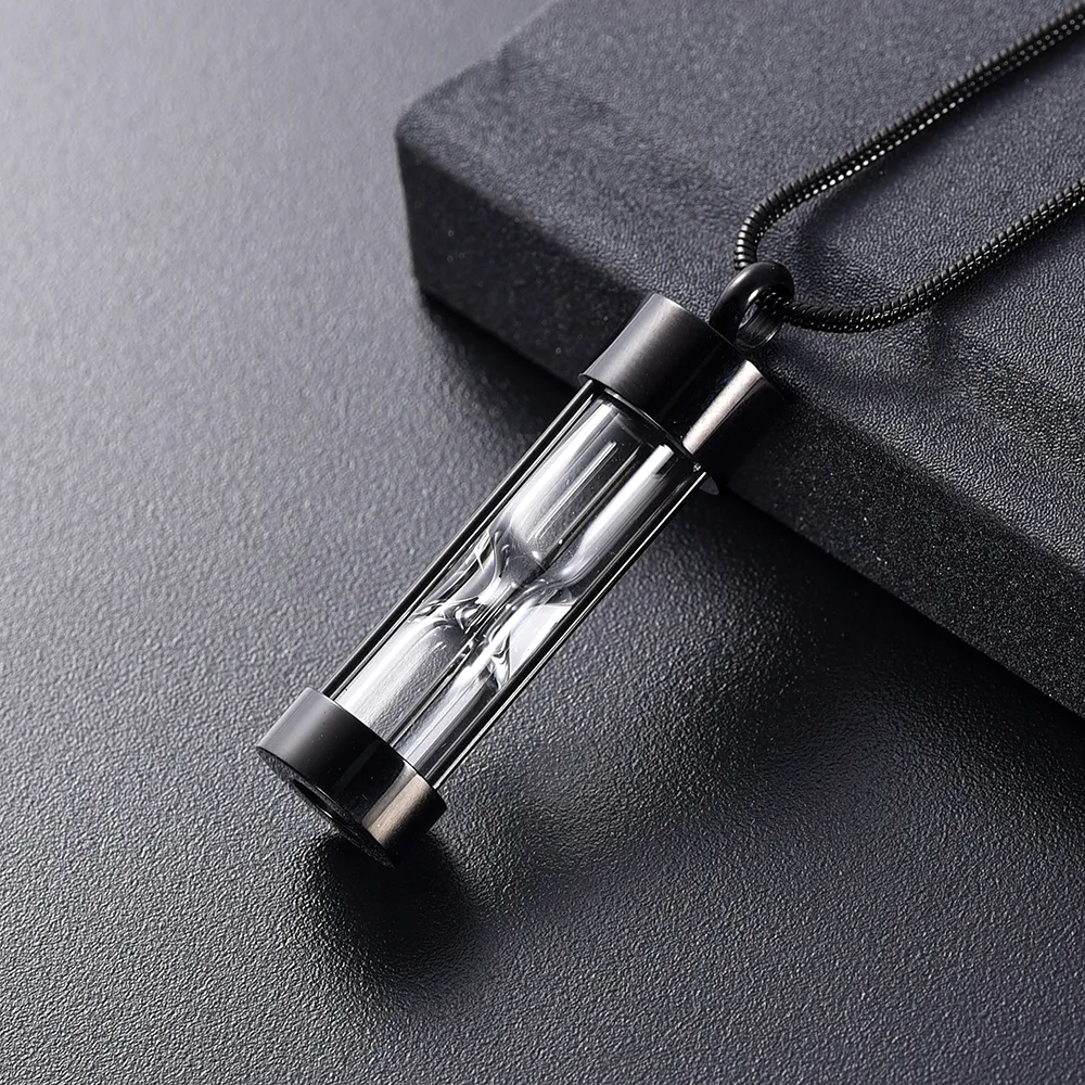 IJD9400 Funnel & Gift Box Black Color Hourglass Cremation Necklace Ashes Holder Keepsake Jewelry Stainless Steel Locket Fune173x
