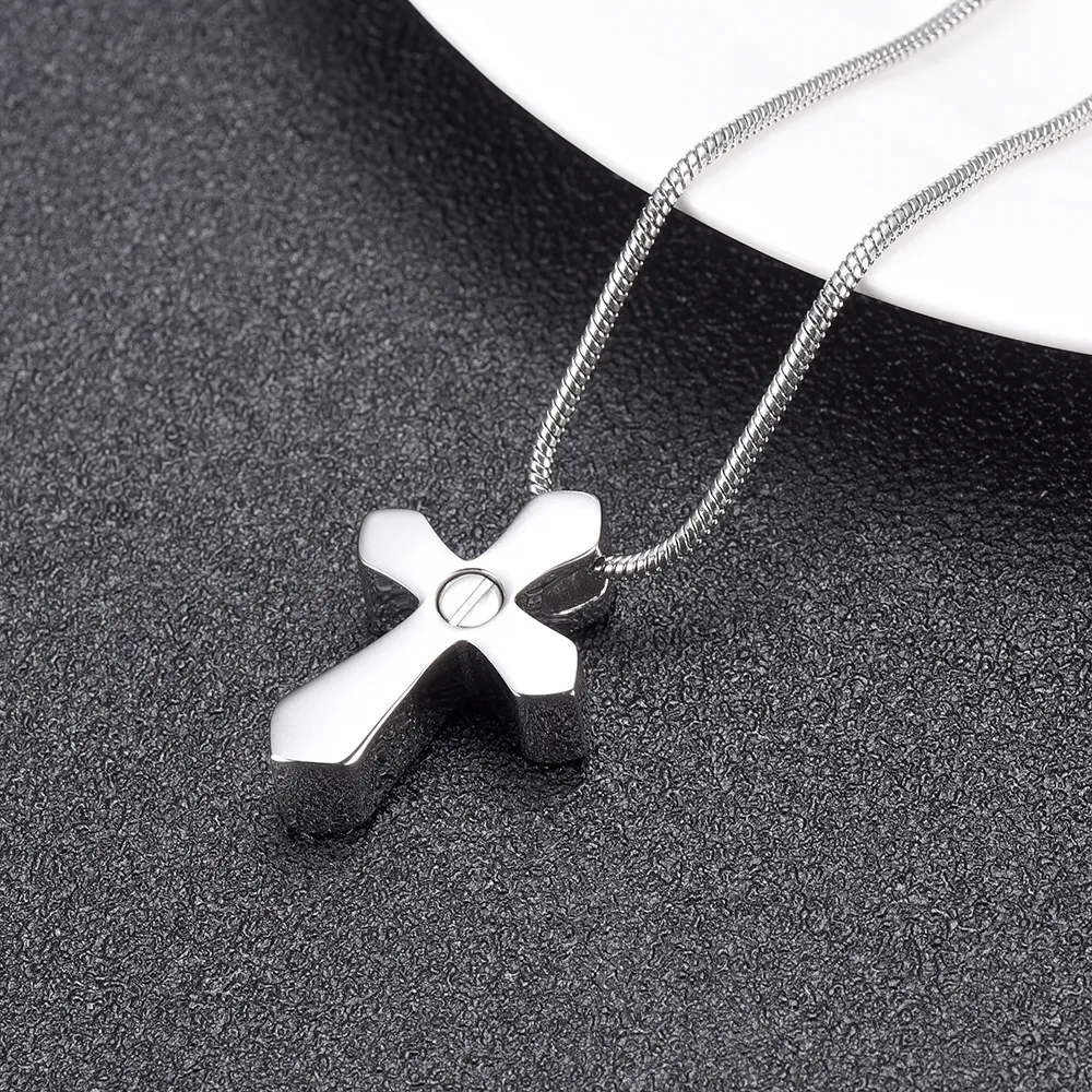 IJD10026 Couleur argent et noir conception Unique croix crémation pendentif hommes femmes cadeau urne collier tenir les cendres de vos proches Casket252V