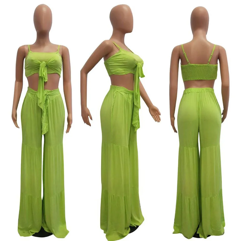 Haoyuan Sexy Set Women Crop Top och Wide Leg Pant Summer Festival Kläder Klubb Outfits Plus Size Två PCS Matchande set Y19062601