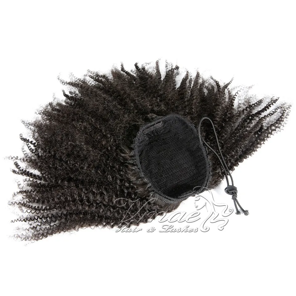 Hint bakire doğal siyah 4A 12 ila 26 inç 120g elastik bant bağları İpli afro kinky kıvırcık remy insan saç at kuyruğu