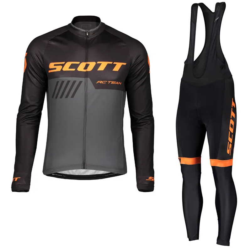 2021 Pro SCOTT Team Long Sleeve Cycling Jersey Set Men Breathable 3D Padded bib pants Mountain Bike Clothing Bicycle Sports uniform Y2104011