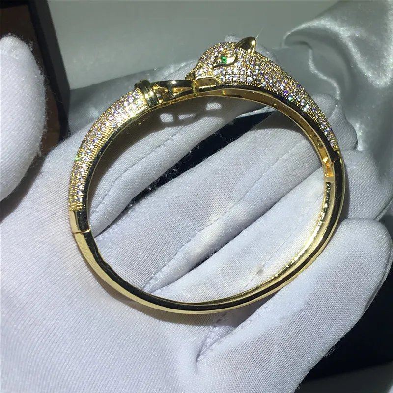 Vecalon Luxury Leopard Bangle Micro Pave Cubic Zirconia Yellow Gold Fill Bracet Bangle for Womens WeddingアクセサリーG253U