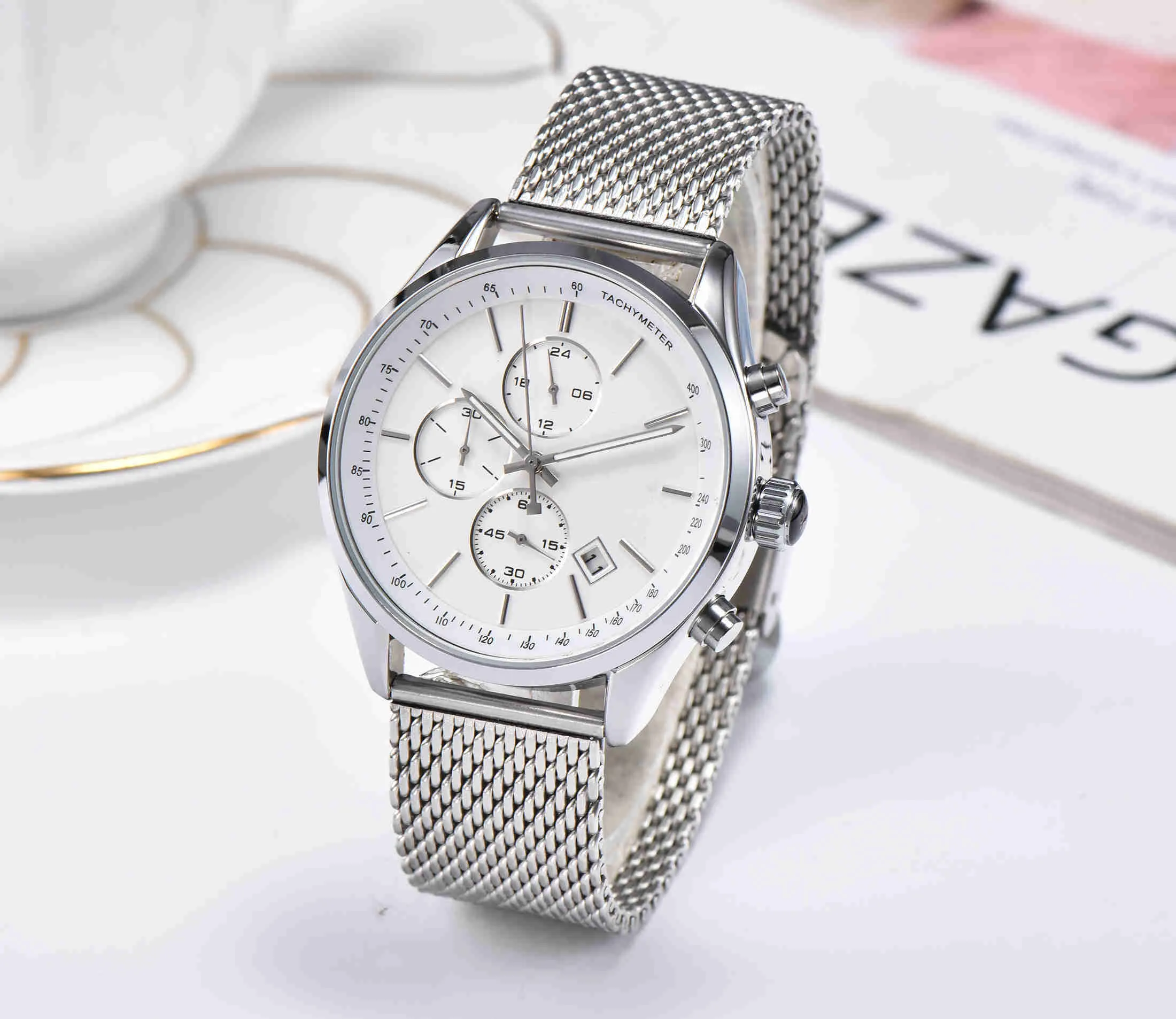 2021 Luxury Mens Watches All Pointer Work Chronograph Functional Quartz Watch Sobrave en acier inoxydable STOP DIRPHERSH