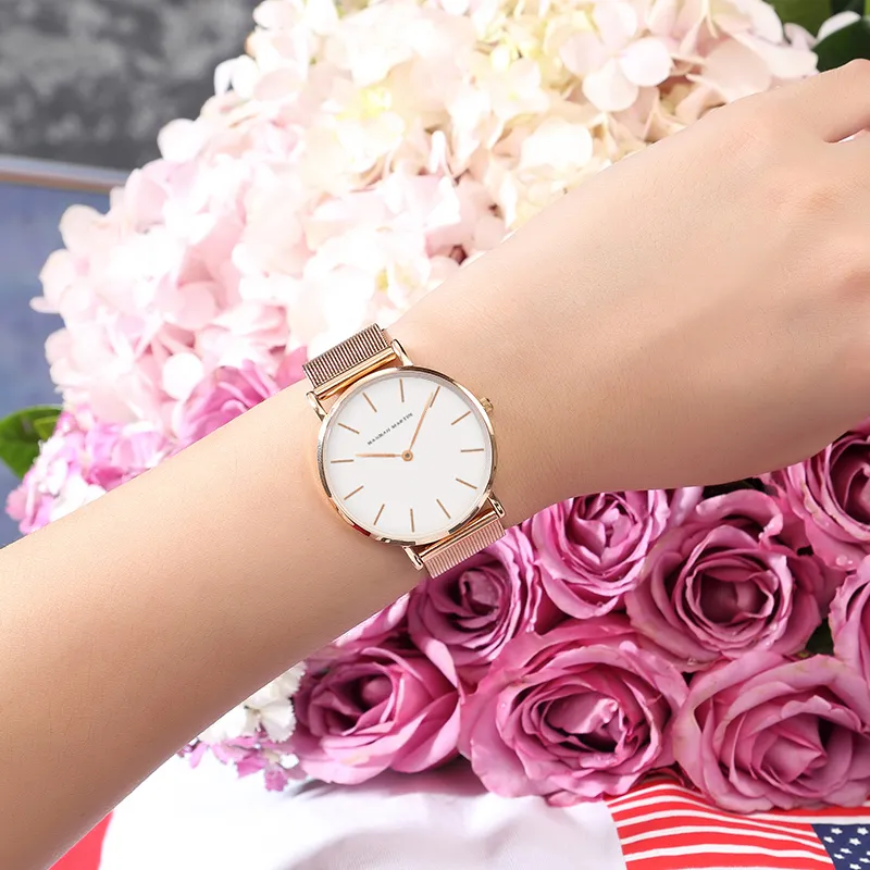 Relogio feminino Hannah Martin luksusowa marka kobiet zegarki ze stali nierdzewnej siatka Rose złoto wodoodporne zegar Fit Dw w stylu lady Quar280s