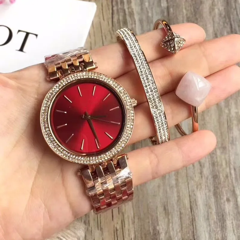 Gioielli di lusso da donna in oro rosa con diamanti, bracciale di design da donna, catene ghiacciate, braccialetto con scatola originale, orologio Reloj, polsowatc310I