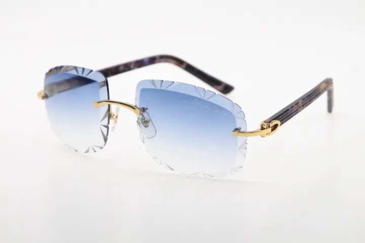 Säljer Rimless Glasses Diamond Cut 3524012-B Marble Purple Plank Solglasögon Fashion Högkvalitet Metal Glasögon Male och kvinnliga CA162S