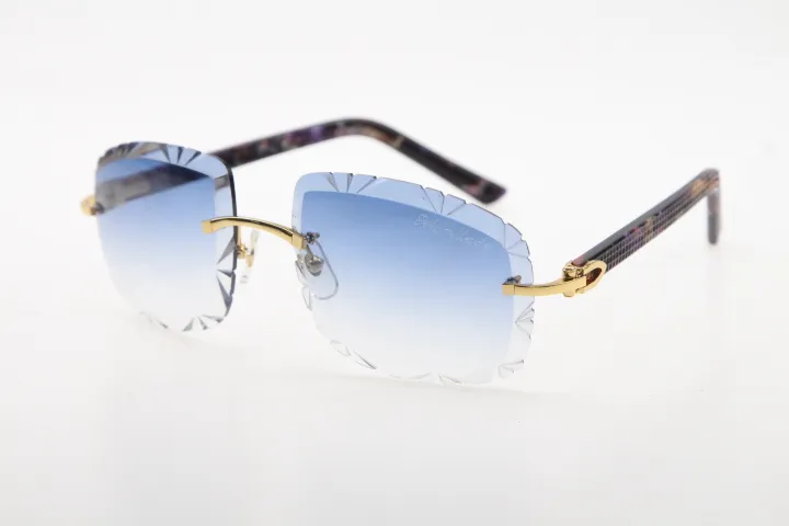 Selling Rimless glasses diamond Cut 3524012-B Marble Purple Plank Sunglasses Fashion High Quality Metal Glasses Male and Female Ca2520