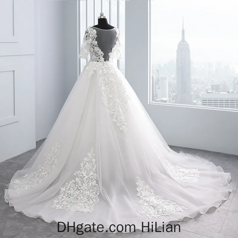 2020 Mariage Backless Üç Çeyrek Dantel Balo Gelinlik Güzel Dantel Aplikler İnciler Gelinlikler Vestido de novias