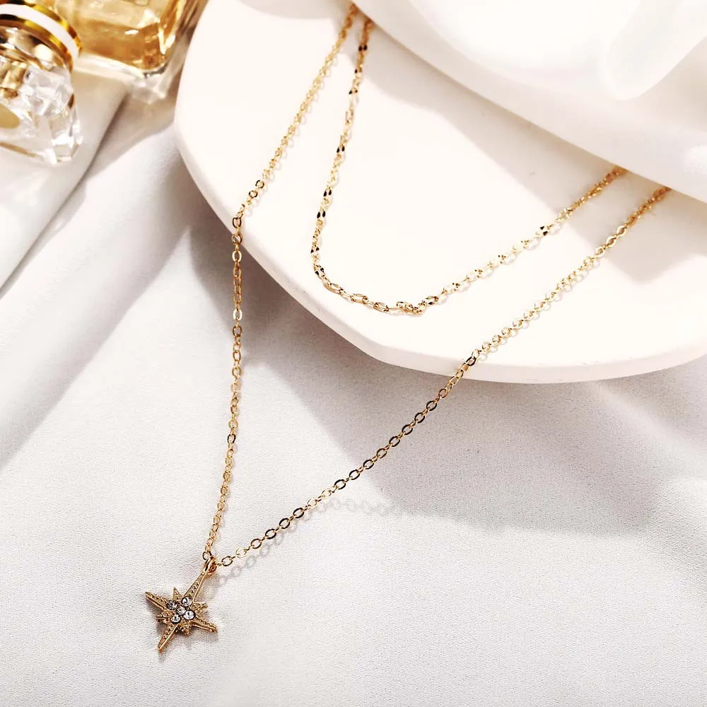 Women Bohemian Five-pointed Star Style Pendant Necklace Creative Retro Simple Geometric Clavicle Chain Fashion Jewelry
