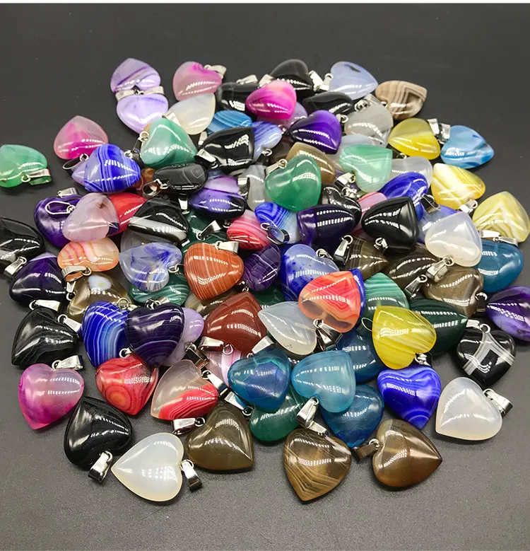 50 st mycket hjärtform av naturliga agatstenpärlor hängen för diy smycken halsband gör mix färg 20mm agat stenhänge295p