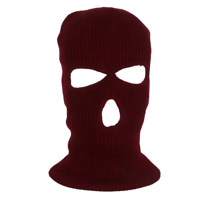 Masque de couverture complet trois 3 trous cagoule tricot chapeau hiver extensible masque de neige bonnet chapeau casquette nouveau noir chaud visage Masks233Y