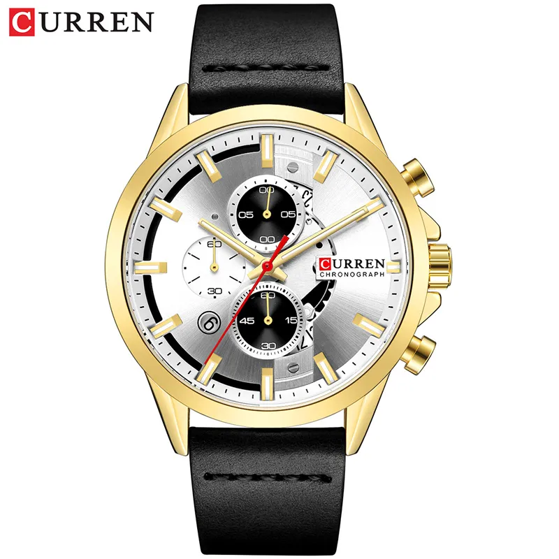 カレンメンズウォッチトップブランドの豪華なクロノグラフメンズは革の豪華な防水スポーツ時計男性男性時計wristwatch266eを見る