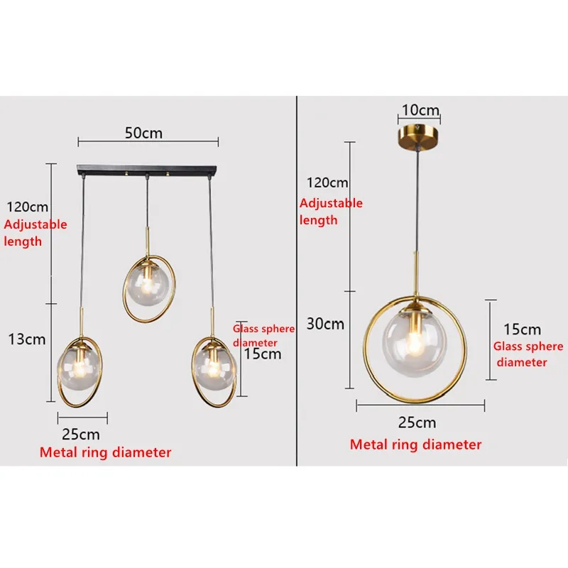 Loft moderne Suspension lampe de chevet Suspension île de cuisine Suspension chambre haricot magique or boule de verre éclairage 2770