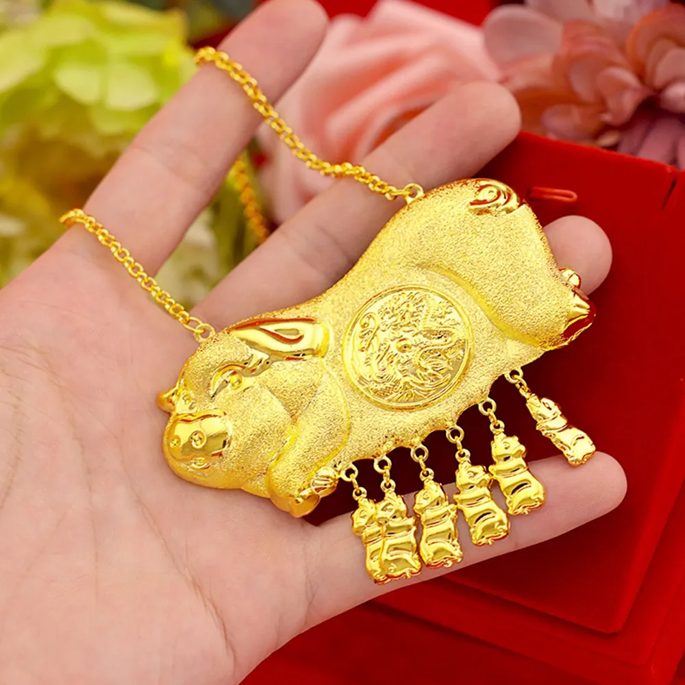 Collier de pendentif de mariage traditionnel 18k jaune rempli charmant cochon conception de mariée bijoux bien polis 2836