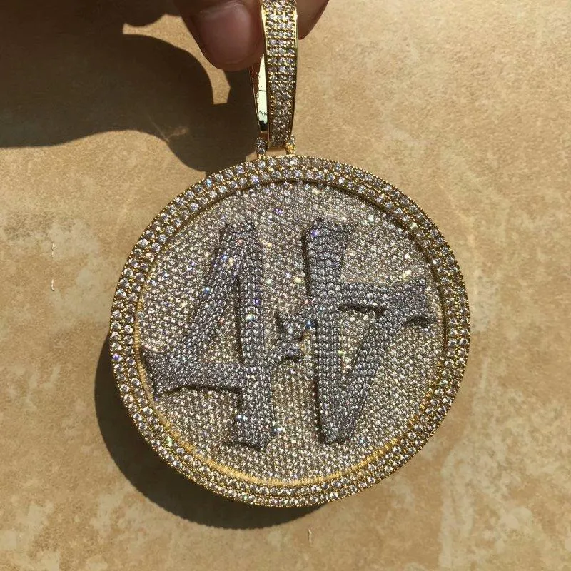 Iced Out Number 44 Large Size Diamond Round Pendant Necklace 18K Gold Plated Mens HipHop Bling Jewelry Gift311Y