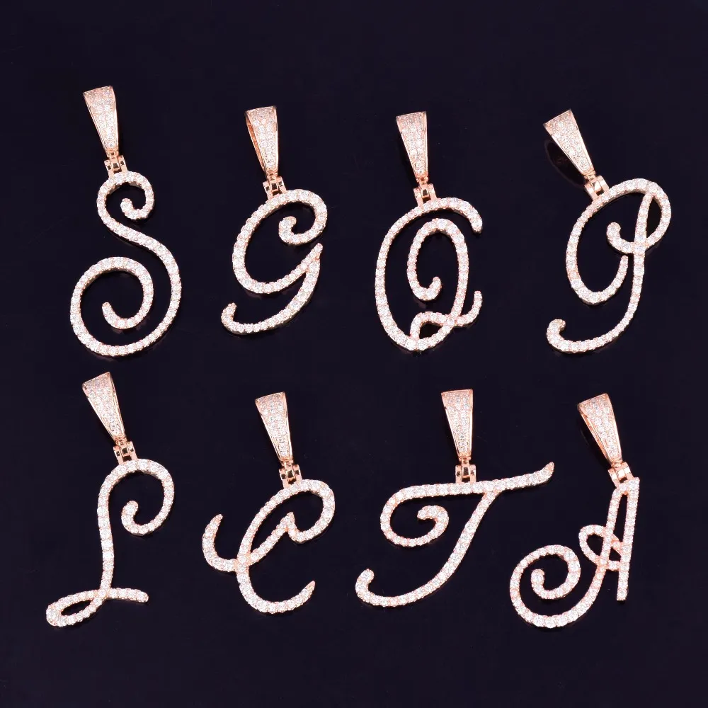 Collier avec pendentif lettre cursive unique glacé A-Z, avec chaîne en corde de 24 pouces, bijoux Hip Hop 246a, nouvelle collection