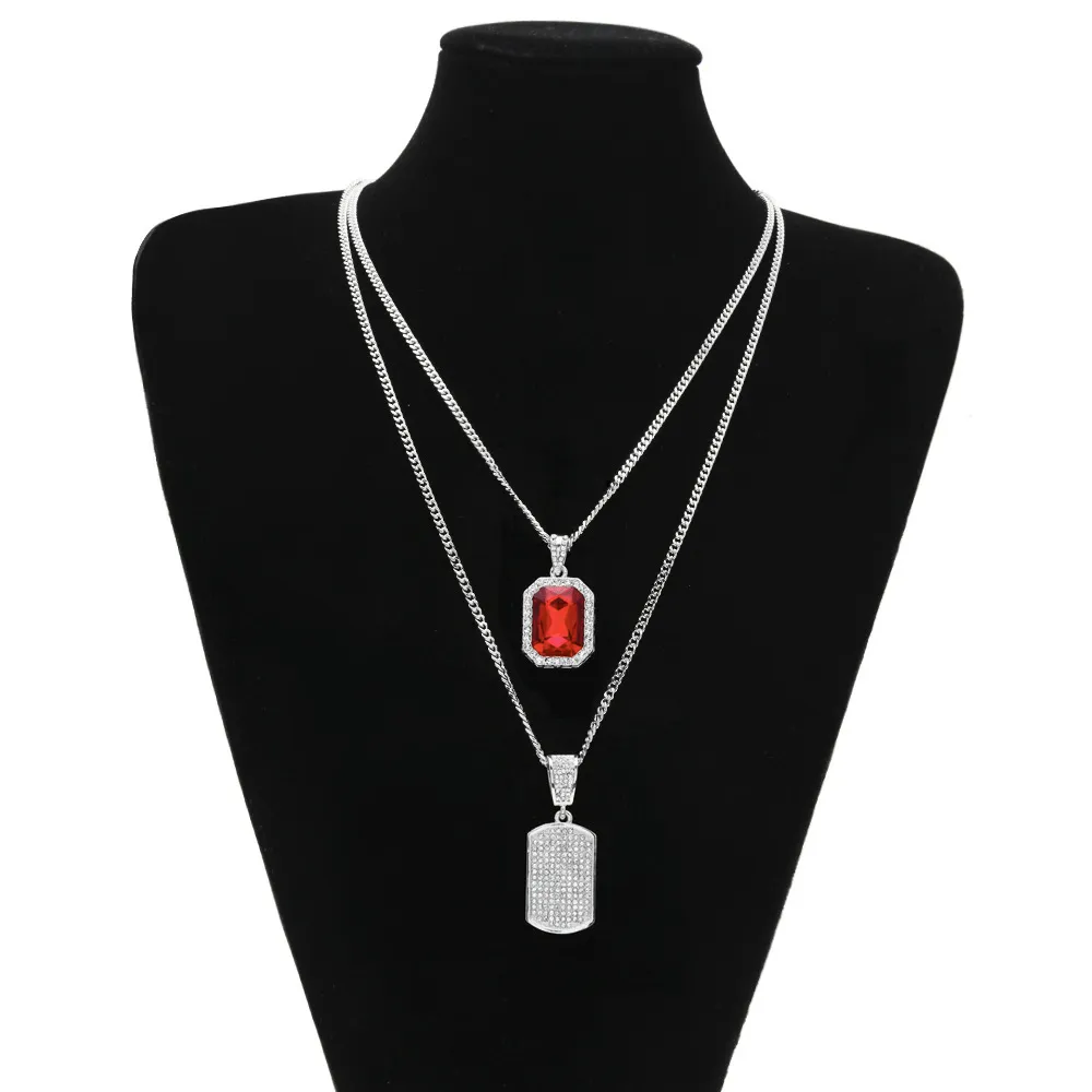 sets pendentif noir rouge bleu gemmstone grosse strass de chien tag de la chaîne cubaine deux colliers hommes femmes