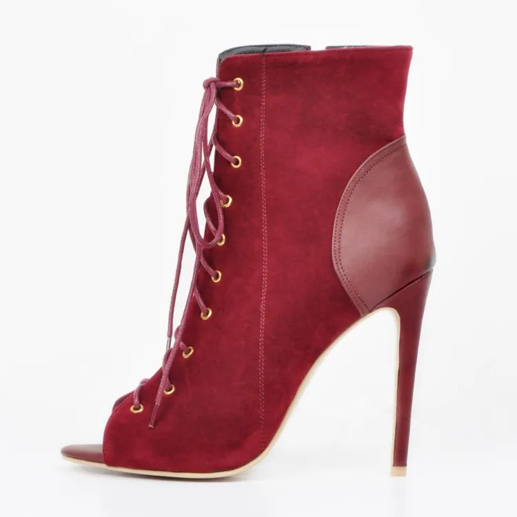 Rontic nouveauté femmes bottines élégant mince talons hauts bottes charme Peep Toe vin rouge tenue de club chaussures femmes taille américaine 4-15