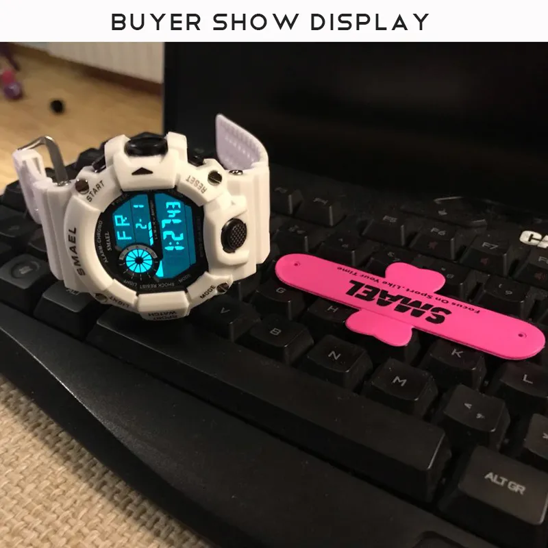 Sport Quartz montres numériques montre masculine SMAEL montre de Sport hommes étanche relogio masculino horloge blanc montres militaires numériques V1236h