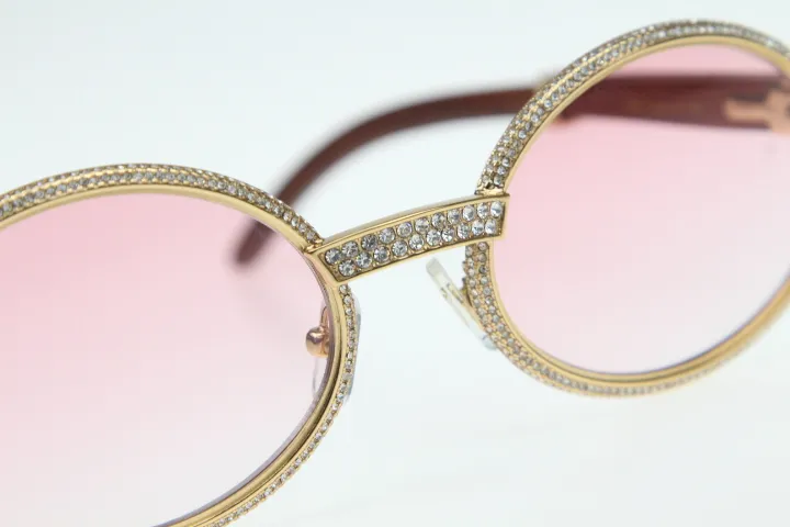 Produttori interi occhiali da sole Smaller Big Stones in oro 18 carati vintage in legno 7550178 occhiali rotondi vintage unisex di fascia alta diamante 267m