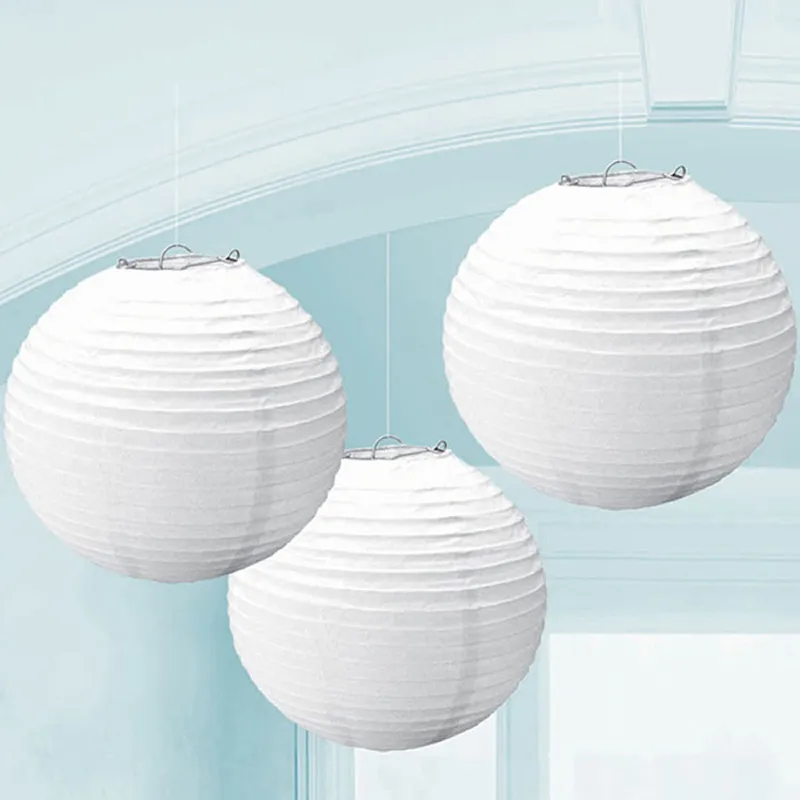 Lanternes rondes en papier blanc de Style japonais, 10 pièces, 6-8-10-12-14-16 pouces, boule de lampion, motif DIY pour décoration de fête de mariage, Festival, 1224d