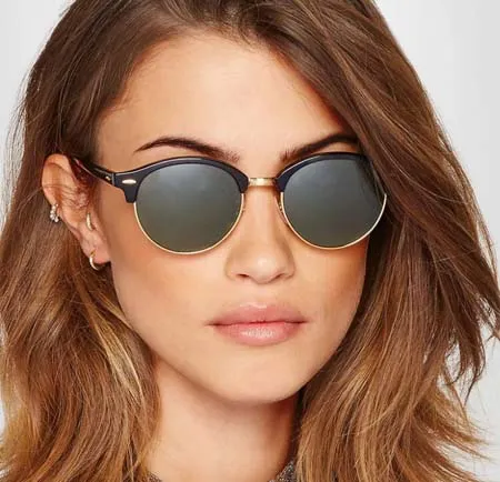 スタイリッシュな丸いサングラス女性ハーフフレームデザイナーミラーリングアイウェア屋外UV400サングラスケース付き女性のための最高品質259U