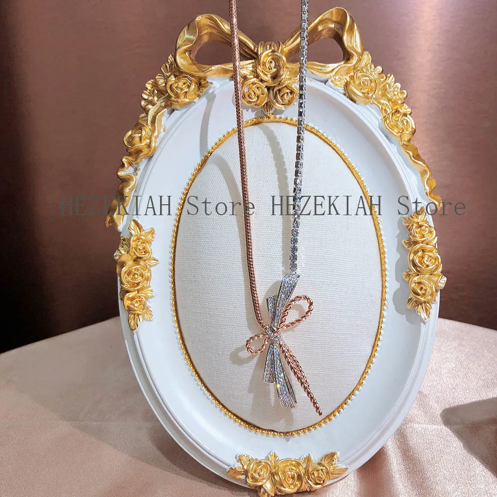 Hezekiah Plating 18k rose gold color separation fashion trend ladies bow necklace Luxury and high quality Prom party ladies neckla277L