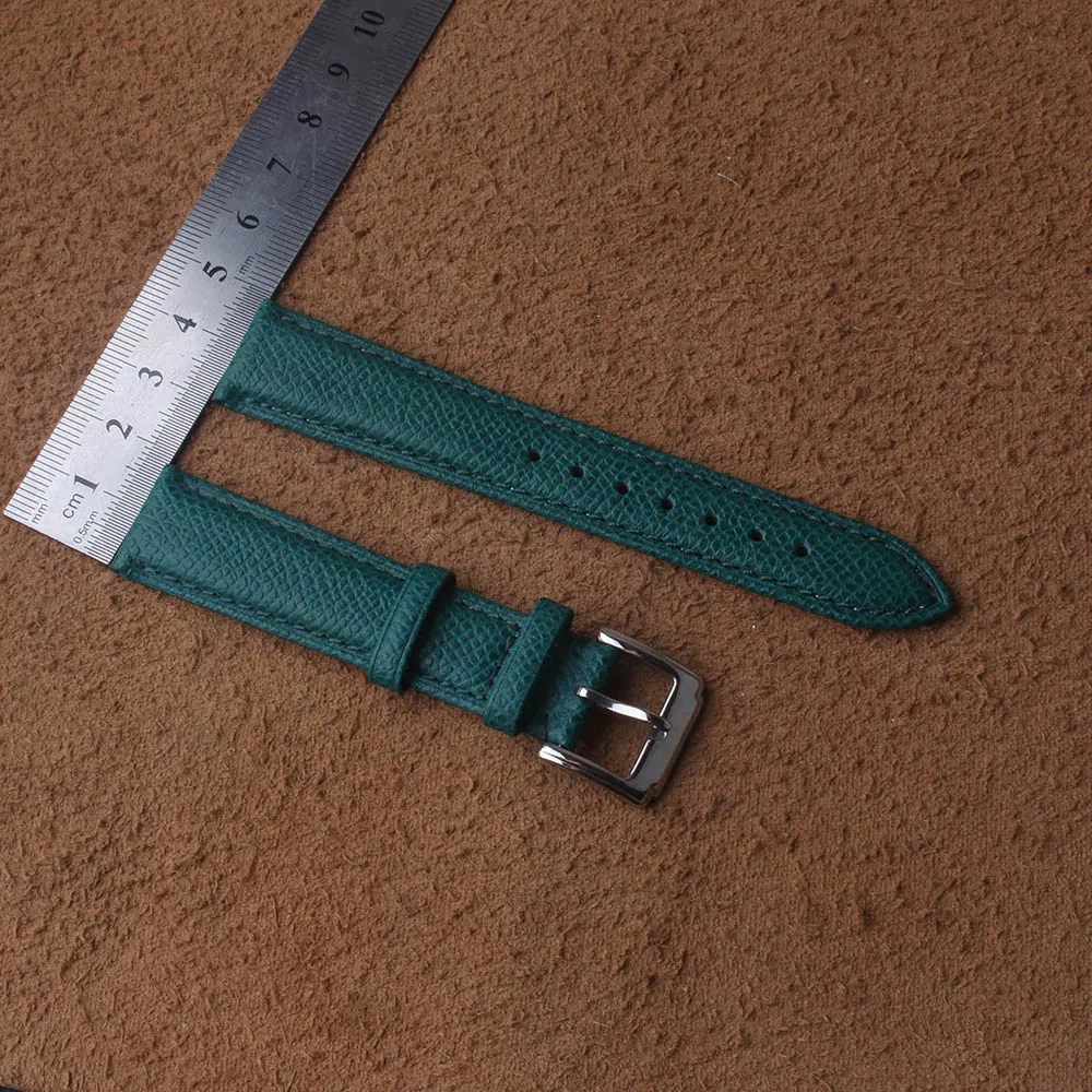 Grünes Eidechsenmuster, echtes Leder, Uhrenarmband, Gürtel, Armband, silberne Schließe, Schnalle, Armband 14 mm, 16 mm, 18 mm, 20 mm, neu3100