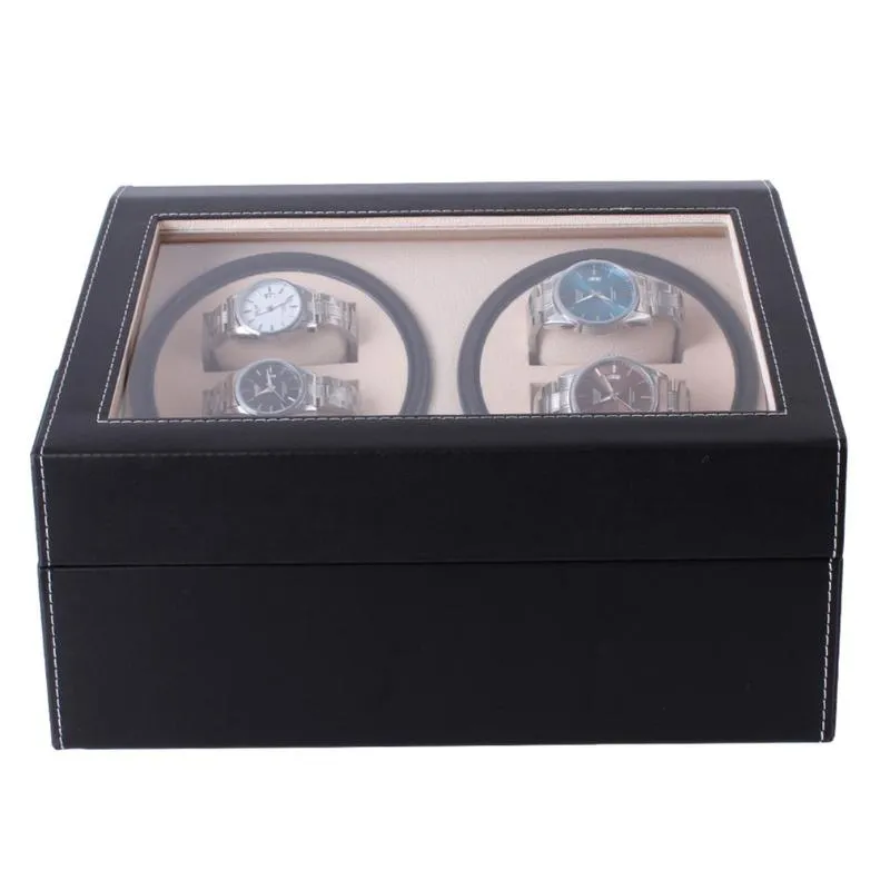 6 4 Automatisk Watch Winder Box Pu Leather Watch Winding Winder Storage Box Collection Display Double Head Silent209D