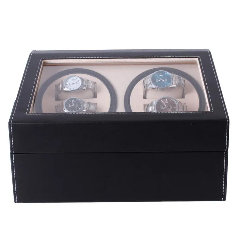 6 4 Boîte à surveillance automatique Automatique Pu Leir Watch Winding Winder Box Box Affichage Double Head Silent Motor209d